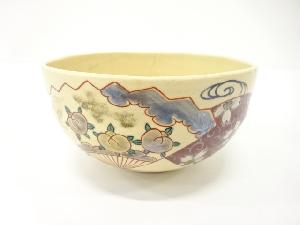 金彩色絵　扇面流し　茶碗
